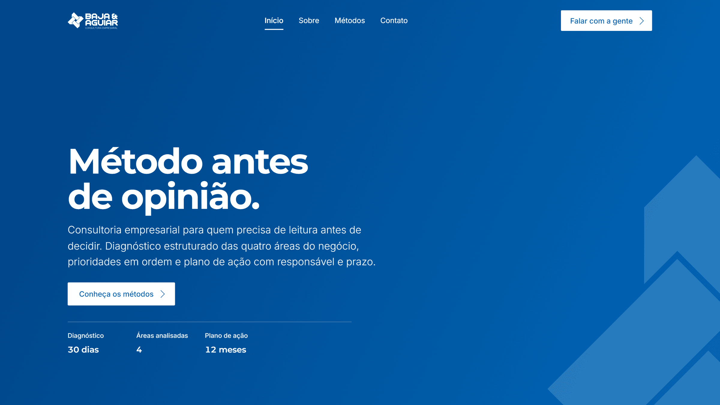 Página inicial do site da Baja & Aguiar, com o símbolo da marca e o título