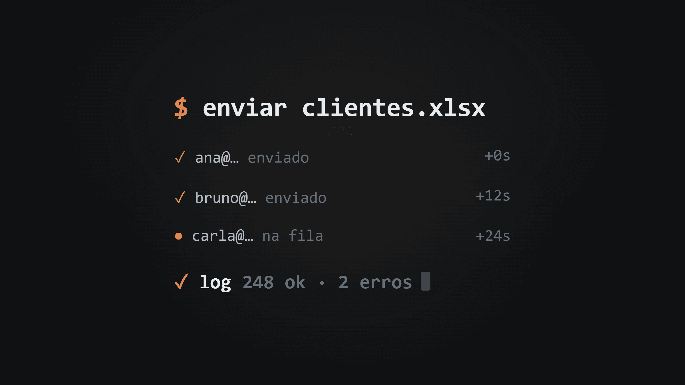 Log de execução com os totais de registros, enviados e erros